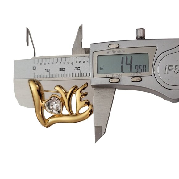 Monet Vintage Gold Tone Heart Rhinestone LOVE Brooch Pin, Signed L32 - Picture 9 of 10